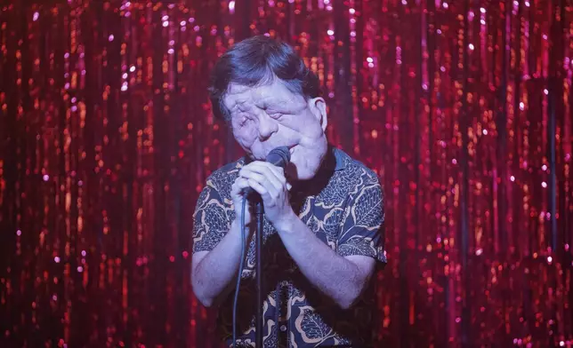 This image released by A24 shows Adam Pearson in a scene from "A Different Man." (Matt Infante/A24 via AP)