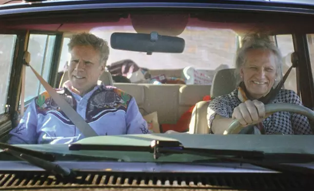 This image released by Netflix shows Harper Steele, right, and Will Ferrell in a scene from "Will &amp; Harper." (Netflix via AP)