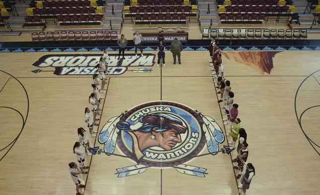 This image released by Netflix shows a scene from the film "Rez Ball." (Lewis Jacobs/Netflix via AP)