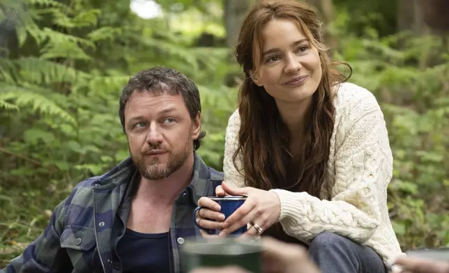 This image released by Universal Pictures shows James McAvoy, left, and Aisling Franciosi in a scene from "Speak No Evil." (Universal Pictures via AP)