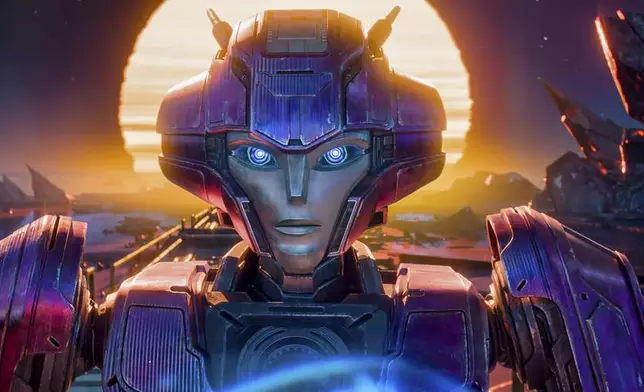 This image released by Paramount Pictures shows character Elita-1, voiced by Scarlett Johansson, in a scene from "Transformers One." (Paramount Pictures via AP)