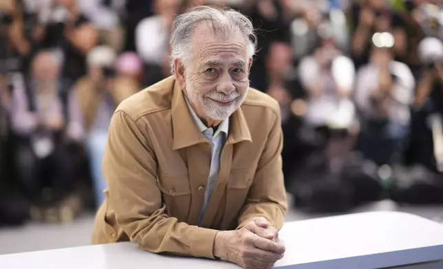 FILE - Director Francis Ford Coppola poses for photographers at the photo call for the film "Megalopolis" at the 77th international film festival, Cannes, southern France, Friday, May 17, 2024. (Photo by Scott A Garfitt/Invision/AP, File)