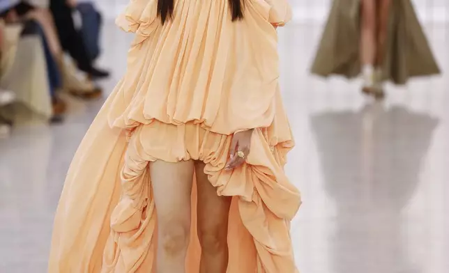 A model wears a creation as part of the Chloe Spring/Summer 2025 collection presented Thursday, Sept. 26, 2024, in Paris. (Photo by Vianney Le Caer/Invision/AP)