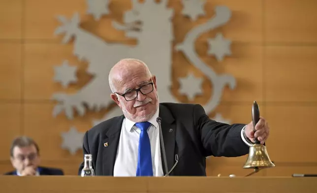 Jürgen Treutler, AfD member of parliament and former president, attends during the constituent session of the Thuringian state parliament in Erfurt, Germany Saturday, Sept. 28, 2024. (Martin Schutt/dpa via AP)