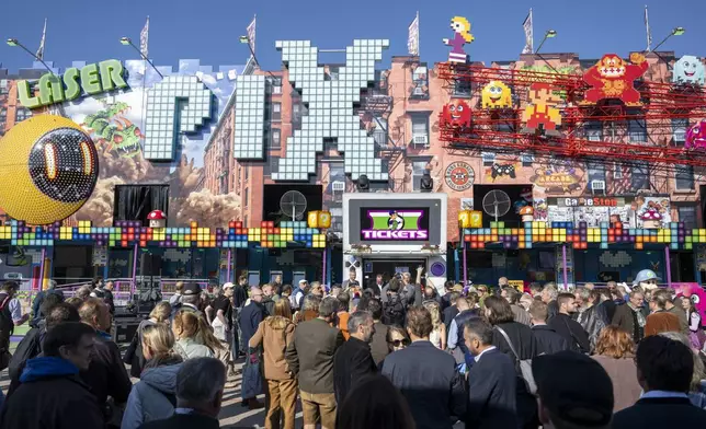 A view of the new ride "Laser Pix", during a press tour at the Oktoberfest, in Munich, Germany, Thursday, Sept. 19, 2024. (Lennart Preiss/dpa via AP)