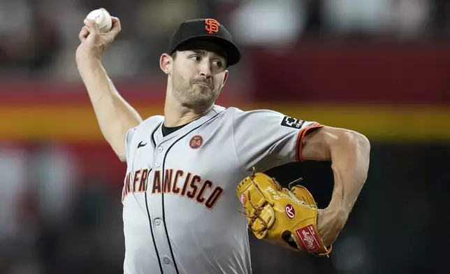 San Francisco Giants starting pitcher Mason Black throws against the Arizona Diamondbacks during the first inning of a baseball game Wednesday, Sept. 25, 2024, in Phoenix. (AP Photo/Ross D. Franklin)