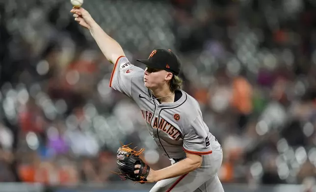 San Francisco Giants starting pitcher Hayden Birdsong delivers during the fourth inning of a baseball game against the Baltimore Orioles, Wednesday, Sept. 18, 2024, in Baltimore. (AP Photo/Stephanie Scarbrough)