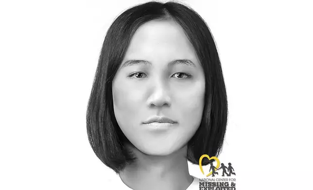 This artist rendering provided by the Suffolk County, NY District Attorney, Monday, Sept 16, 2024, shows a male of Asian descent, one of the victims whose remains were found along a coastal highway in New York's Long Island more than a decade ago, known as the Gilgo Beach killings. (National Center for Missing and Exploited Children via AP)