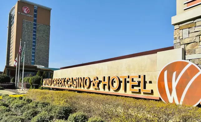 The Wind Creek Casino and Hotel is seen on Feb. 25, 2024, in Wetumpka, Ala., where the Oklahoma-based Muscogee (Creek) Nation contends Alabama's Poarch Band of Creek Indians broke their legal promise to preserve a historic Muscogee site when they acquired it in 1980. (AP Photo/Kim Chandler)