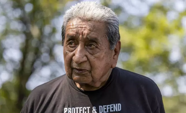 George Thompson, who is the Mekko, a ceremonial leader, of Hickory Ground in the Muscogee Nation, discusses the issues involving a dispute between the Muscogee Nation of Oklahoma and the Poarch Band of Alabama, Tuesday, Sept. 24, 2024, in Wetumoka, Ala.(AP Photo/Vasha Hunt)