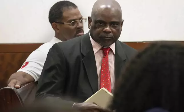 Retired Houston Police Department officer Gerald Goines appears at 482nd District Court for his trial on two felony murder charges in the January 2019 deaths of Dennis Tuttle and Rhogena Nicholas Monday, Sept. 9, 2024 at Harris County Criminal Courthouse in Houston. (Yi-Chin Lee/Houston Chronicle via AP)