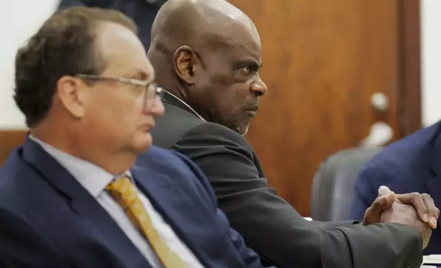 Retired Houston Police Department officer Gerald Goines is photographed during the opening statement of his two felony murder charges in the January 2019 deaths of Dennis Tuttle and Rhogena Nicholas at the 482nd District Court Monday, Sept. 9, 2024, at the Harris County Criminal Courthouse in Houston. (Yi-Chin Lee/Houston Chronicle via AP)