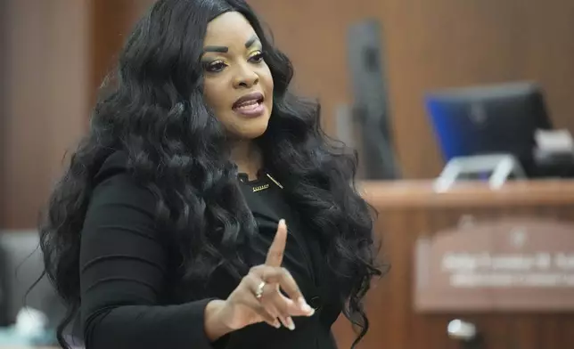 Prosecutor Tanisha Manning speaks during closing arguments in the murder trial of former Houston police officer Gerald Goines in the 482nd District Court at the Harris County Criminal courthouse Tuesday, Sept. 24, 2024, in Houston. Goines faces two felony murder charges in the January 2019 deaths of Dennis Tuttle and Rhogena Nicholas. (Melissa Phillip