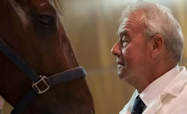 Dr. Peter Sotonyi, rector of the University of Veterinary Medicine in Budapest, Hungary, gives an anatomy lecture for first-year students, with a live horse, Monday, Sept 9. 2024. (AP Photo/Denes Erdos)