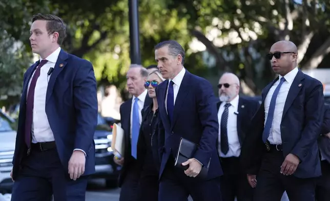 Hunter Biden arrives in federal court for jury selection for his trial on felony tax charges Thursday, Sept. 5, 2024, in Los Angeles. (AP Photo/Jae C. Hong)