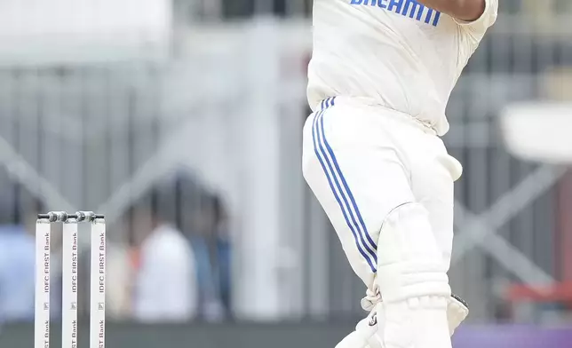 India's Rishabh Pant plays a shot on the first day of the first cricket test match between India and Bangladesh, in Chennai, India, Thursday, Sept.19, 2024. (AP Photo/Mahesh Kumar A.)