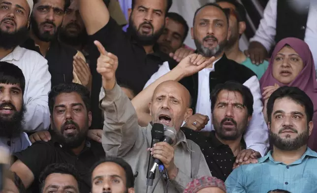 Awami Ittehad Party (AIP) leader Sheikh Abdul Rashid, also known as Engineer Rashid, speaks during a public rally at Baramulla, some 55 kilometers (34 miles) north of Srinagar, Indian controlled Kashmir, Sept. 12, 2024. (AP Photo/Mukhtar Khan, File)