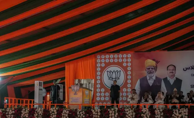 Indian Prime Minister Narendra Modi addresses an election rally in Srinagar, Indian controlled Kashmir, Thursday, Sept. 19, 2024. (AP Photo/Mukhtar Khan)