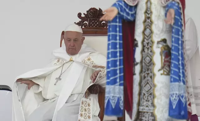 Pope Francis leads the holy mass at Gelora Bung Karno Stadium in Jakarta, Indonesia, Thursday, Sept. 5, 2024. (AP Photo/Achmad Ibrahim, Pool)