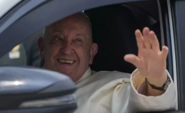 Pope Francis leaves in a car soon after landing at Jakarta's International airport Soekarno Hatta, Tuesday, Sept. 3, 2024. Pope Francis arrived in Indonesia on Tuesday at the start of the longest trip of his pontificate, hoping to encourage its Catholic community and celebrate the tradition of interfaith harmony in a country with the world's largest Muslim population. (AP Photo/Gregorio Borgia)