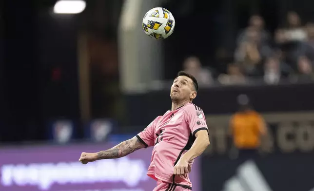 Inter Miami forward Lionel Messi controls the ball during the second half of a MLS soccer match against Atlanta United Wednesday, Sept. 18, 2024. (AP Photo/John Bazemore)