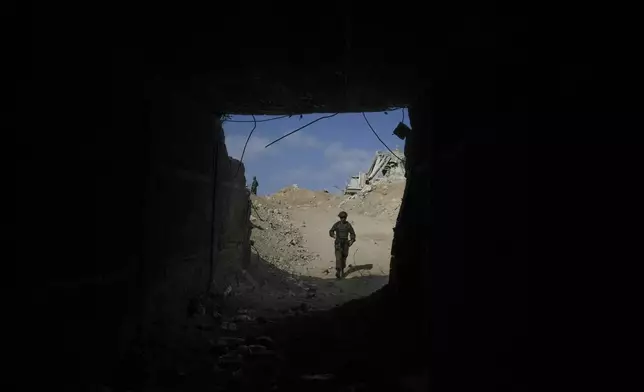 A view of a tunnel which the military says Hamas militants used in the southern Gaza Strip, about a 100 meters from the Philadelphi corridor along the border with Egypt, on Friday, Sept. 13, 2024. (AP Photo/Leo Correa)