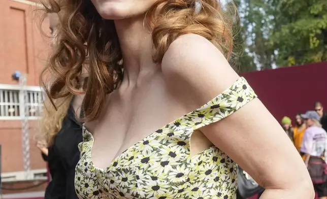 Jessica Chastain departs the Gucci Spring Summer 2025 collection, that was presented in Milan, Italy, Friday, Sept. 20, 2024. (AP Photo/Luca Bruno).