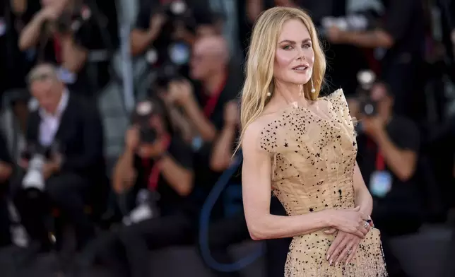 Nicole Kidman poses for photographers upon arrival for the premiere of the film 'Babygirl' during the 81st edition of the Venice Film Festival in Venice, Italy, on Friday, Aug. 30, 2024. (Photo by Vianney Le Caer/Invision/AP)