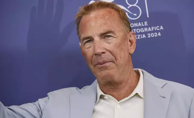 Kevin Costner poses for photographers at the photo call for the film 'Horizon: An American Saga (Chapter 2)' during the 81st edition of the Venice Film Festival in Venice, Italy, on Saturday, Sept. 7, 2024. (Photo by Joel C Ryan/Invision/AP)