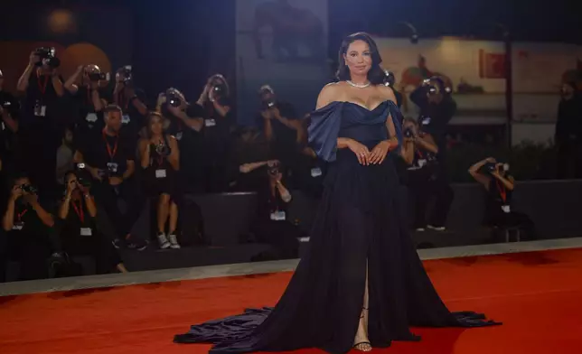 Jurnee Smollett poses for photographers upon arrival for the premiere of the film 'The Order' during the 81st edition of the Venice Film Festival in Venice, Italy, on Saturday, Aug. 31, 2024. (Photo by Vianney Le Caer/Invision/AP)