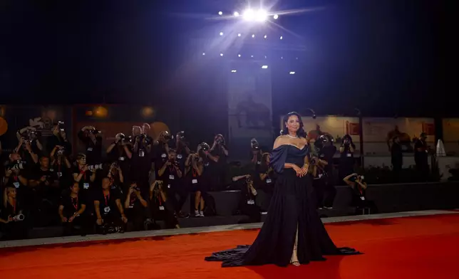 Jurnee Smollett poses for photographers upon arrival for the premiere of the film 'The Order' during the 81st edition of the Venice Film Festival in Venice, Italy, on Saturday, Aug. 31, 2024. (Photo by Vianney Le Caer/Invision/AP)