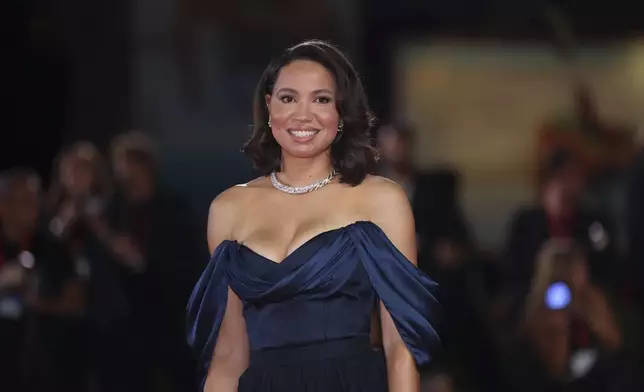 Jurnee Smollett poses for photographers upon arrival for the premiere of the film 'The Order' during the 81st edition of the Venice Film Festival in Venice, Italy, on Saturday, Aug. 31, 2024. (Photo by Vianney Le Caer/Invision/AP)