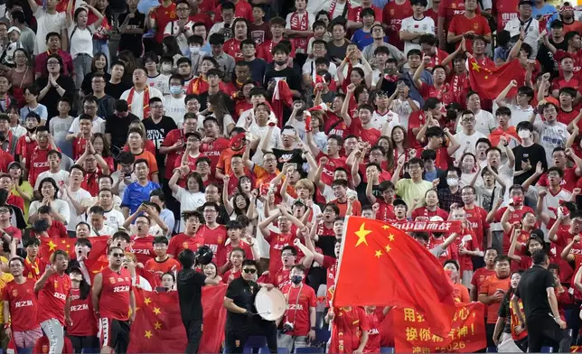 Supporters for Chinese team cheer during a World Cup and AFC Asian Qualifier between Japan and China at Saitama Stadium 2002 in Saitama, north of Tokyo, Thursday, Sept. 5, 2024.(AP Photo/Shuji Kajiyama)