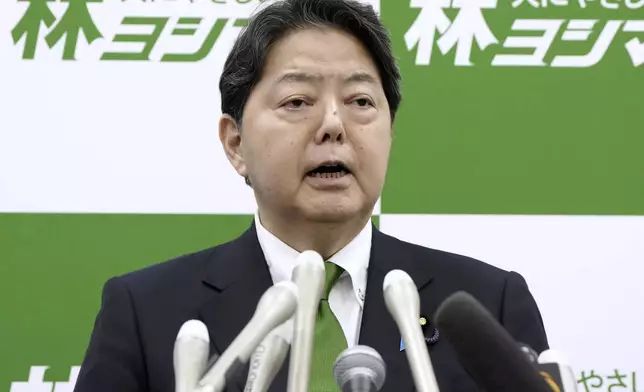 Japan's Chief Cabinet Secretary Yoshimasa Hayashi speaks during a press conference as he announces his candidacy of the Liberal Democratic Party's presidential election, at the parliament in Tokyo, on Sept. 3, 2024. (Kyodo News via AP)