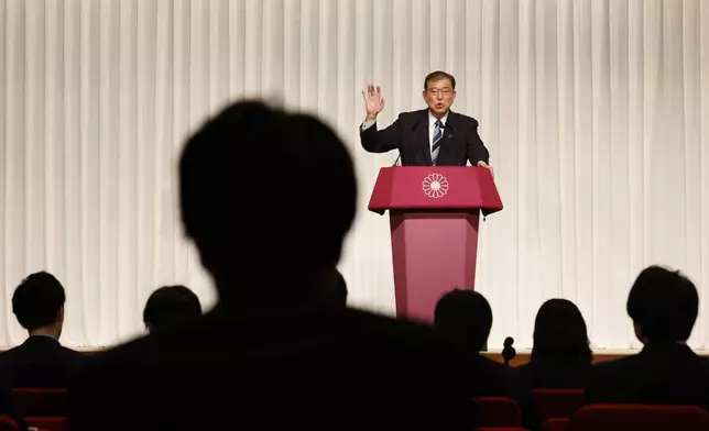 Shigeru Ishiba, the newly elected leader of Japan's ruling party, the Liberal Democratic Party (LDP) holds a press conference after the LDP leadership election, in Tokyo Friday, Sept. 27, 2024. (Kim Kyung-Hoon/Pool Photo via AP)