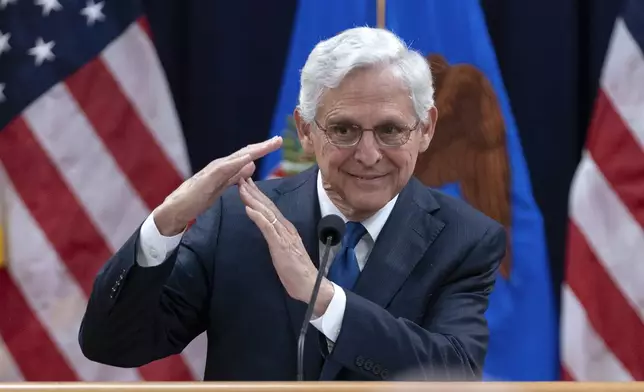 Attorney General Merrick Garland speaks to the U.S. Attorneys who have gathered for their annual conference at the Department of Justice headquarters in Washington, Thursday, Sept. 12, 2024. (AP Photo/Jose Luis Magana)