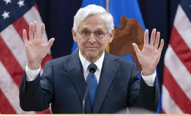 Attorney General Merrick Garland speaks to the U.S. Attorneys who have gathered for their annual conference at the Department of Justice headquarters in Washington, Thursday, Sept. 12, 2024. (AP Photo/Jose Luis Magana)