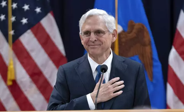 Attorney General Merrick Garland speaks to the U.S. Attorneys who have gathered for their annual conference at the Department of Justice headquarters in Washington, Thursday, Sept. 12, 2024. (AP Photo/Jose Luis Magana)