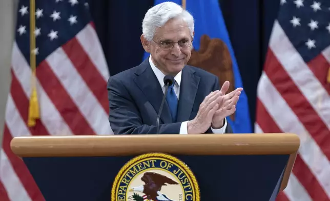 Attorney General Merrick Garland speaks to the U.S. Attorneys who have gathered for their annual conference at the Department of Justice headquarters in Washington, Thursday, Sept. 12, 2024. (AP Photo/Jose Luis Magana)