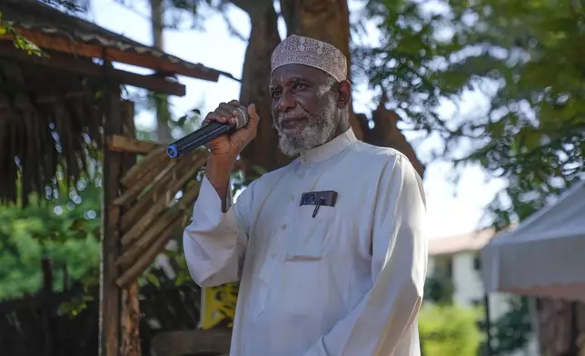 Sheikh Famau Mohamed, one of the first religious leaders to raise concerns about extremist evangelical leader Paul Mackenzie, speaks during a function in the coastal city of Malindi, in southern Kenya, on Saturday, Sept. 7, 2024. (AP Photo/Brian Inganga)