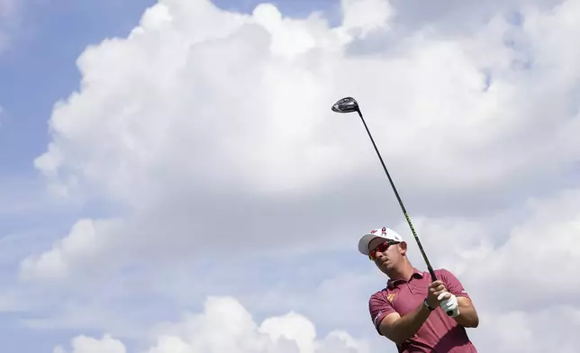 Lucas Herbert, of Ripper GC, hits from the 12th tee during the final round of LIV Golf Team Championship Dallas at Maridoe Golf Club, Sunday, Sept. 22, 2024, in Carrollton, Texas. (Katelyn Mulcahy/LIV Golf via AP)