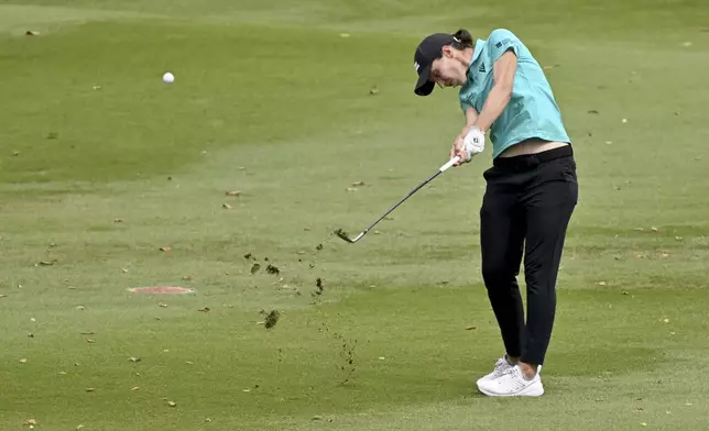 Carlota Ciganda, of Spain, shoots from the ninth fairway during the first round of the LPGA Walmart NW Arkansas Championship golf tournament, Friday, Sept. 27, 2024, in Rogers, Ark. (AP Photo/Michael Woods)