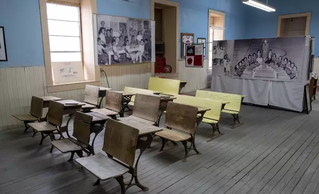 The Blackwell School classroom is pictured during the school inauguration as the newest National Historic Site in Marfa, Texas, Saturday, Sept. 14, 2024. (AP Photo/Andres Leighton)