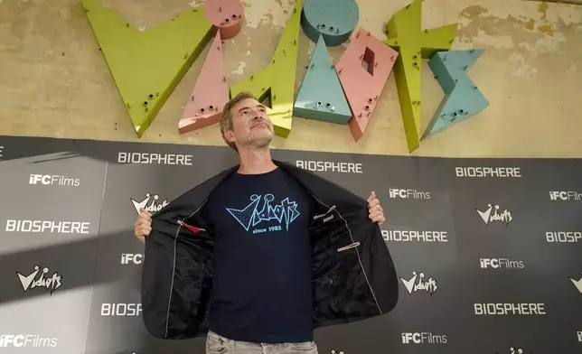 Mark Duplass, a cast member in "Biosphere," poses at the premiere of the film, Tuesday, June 27, 2023, at Vidiots Foundation in Los Angeles. Duplass is a founding member of Vidiots Foundation, which features a combined video store and movie theatre. (AP Photo/Chris Pizzello)