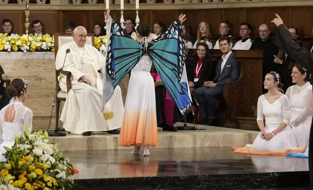 Pope Francis meets the Catholic Community in the Luxembourg's Cathedral of Notre-Dame in Luxembourg, Thursday, Sept. 26, 2024. (AP Photo/Andrew Medichini)