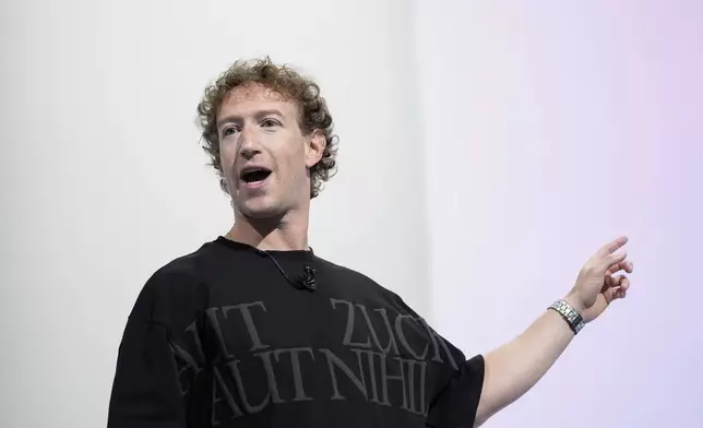 Mark Zuckerberg speaks during the Meta Connect conference Wednesday, Sept. 25, 2024, in Menlo Park, Calif. (AP Photo/Godofredo A. Vásquez)