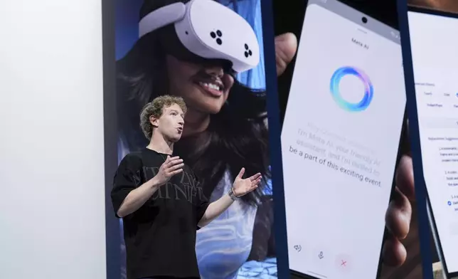 Mark Zuckerberg speaks during the Meta Connect conference Wednesday, Sept. 25, 2024, in Menlo Park, Calif. (AP Photo/Godofredo A. Vásquez)