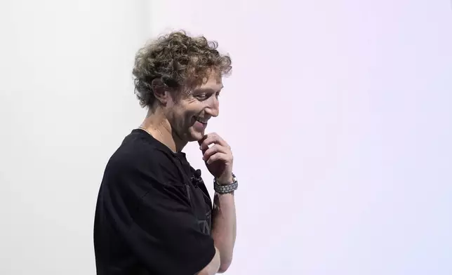 Mark Zuckerberg smiles while speaking at the Meta Connect conference Wednesday, Sept. 25, 2024, in Menlo Park, Calif. (AP Photo/Godofredo A. Vásquez)