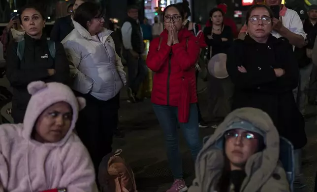 A group of people watch the senators vote during a protest against the government's proposed judicial reform, which would make judges stand for election, outside the Senate in Mexico City, Tuesday, Sept. 10, 2024. (AP Photo/Felix Marquez)