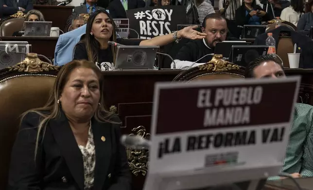 Mexico City legislators discuss the judicial reform bill at the Mexico City Congress, Thursday, Sept. 12, 2024. (AP Photo/Felix Marquez)